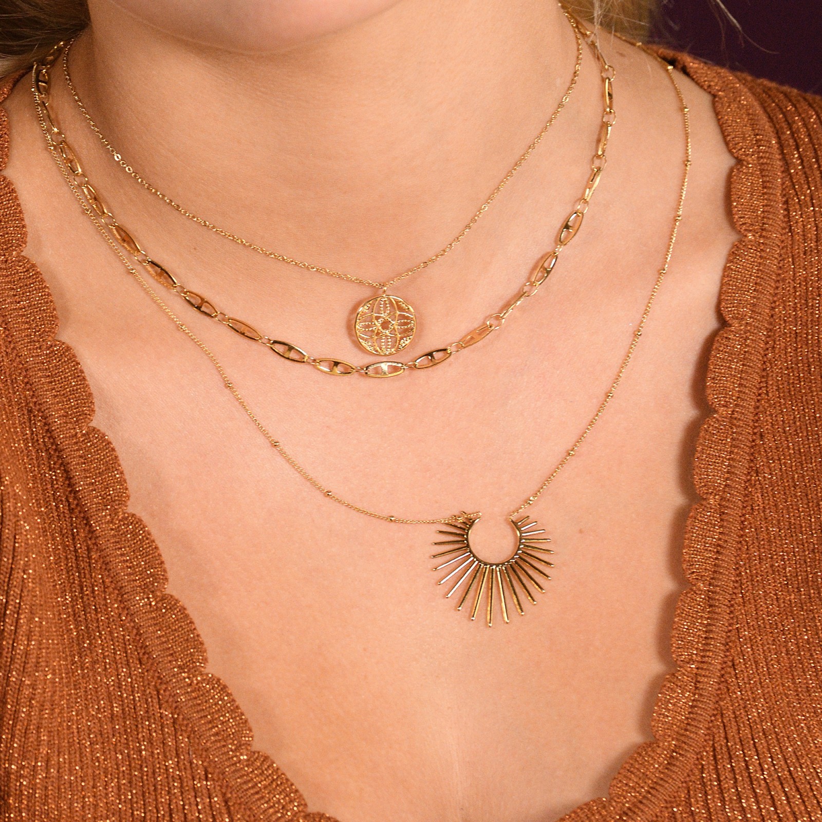 Multirang Sun and Steel Beads Necklace