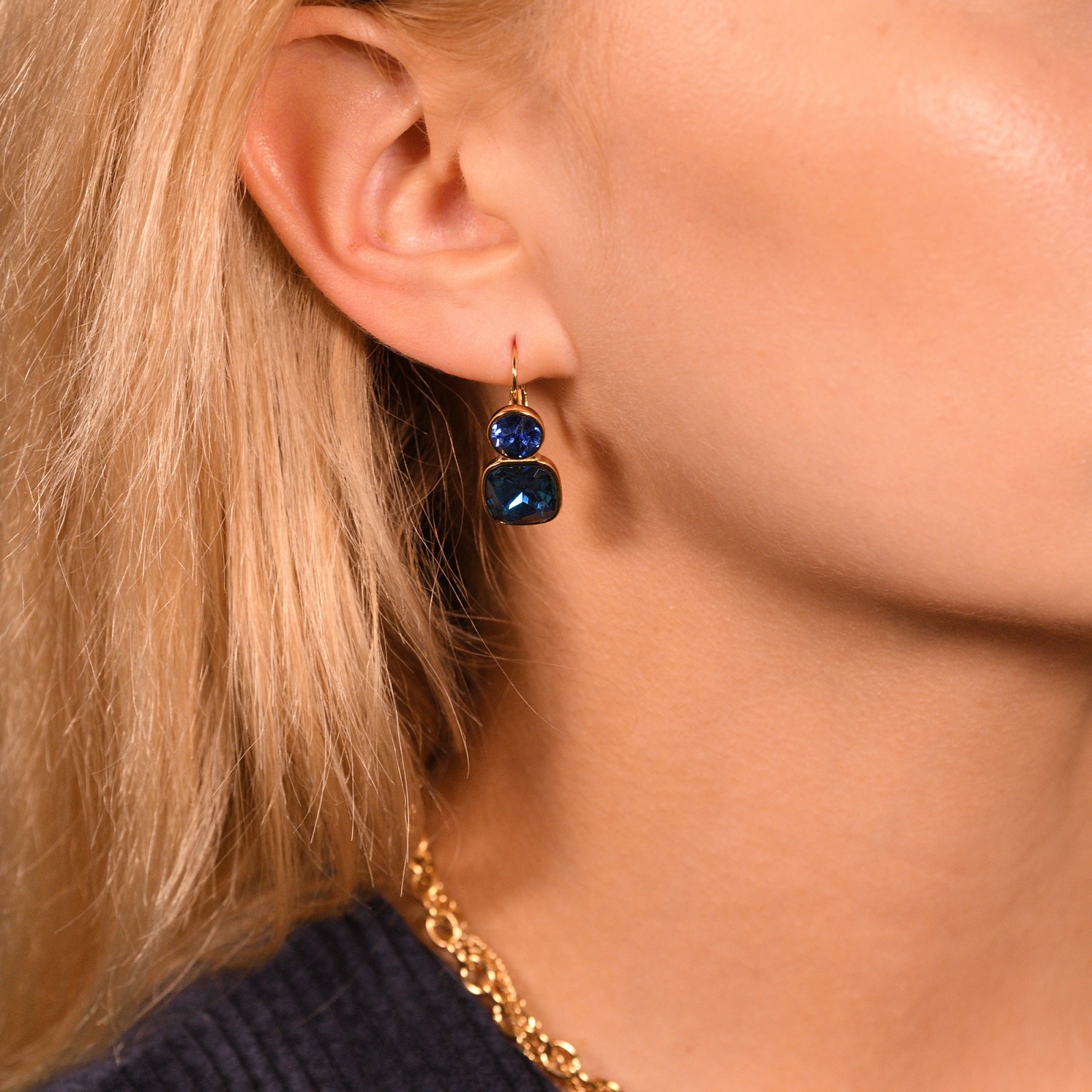 Colored Double Rhinestone Earrings 