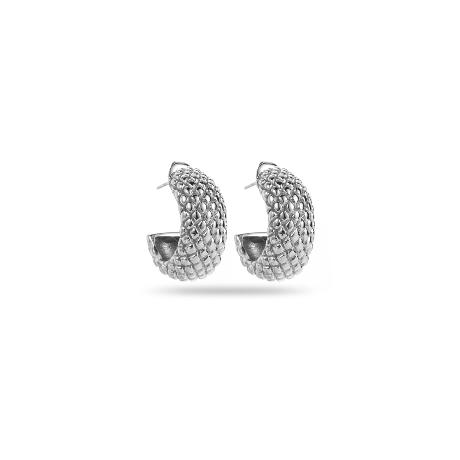 Textured Checkerboard Half Hoops Earrings Color:Silver