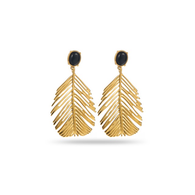 Large Leaf Earrings with Stone Color:Black