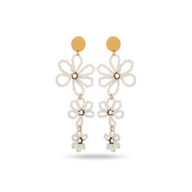 Pearled Flower Dangle Earrings Color:White