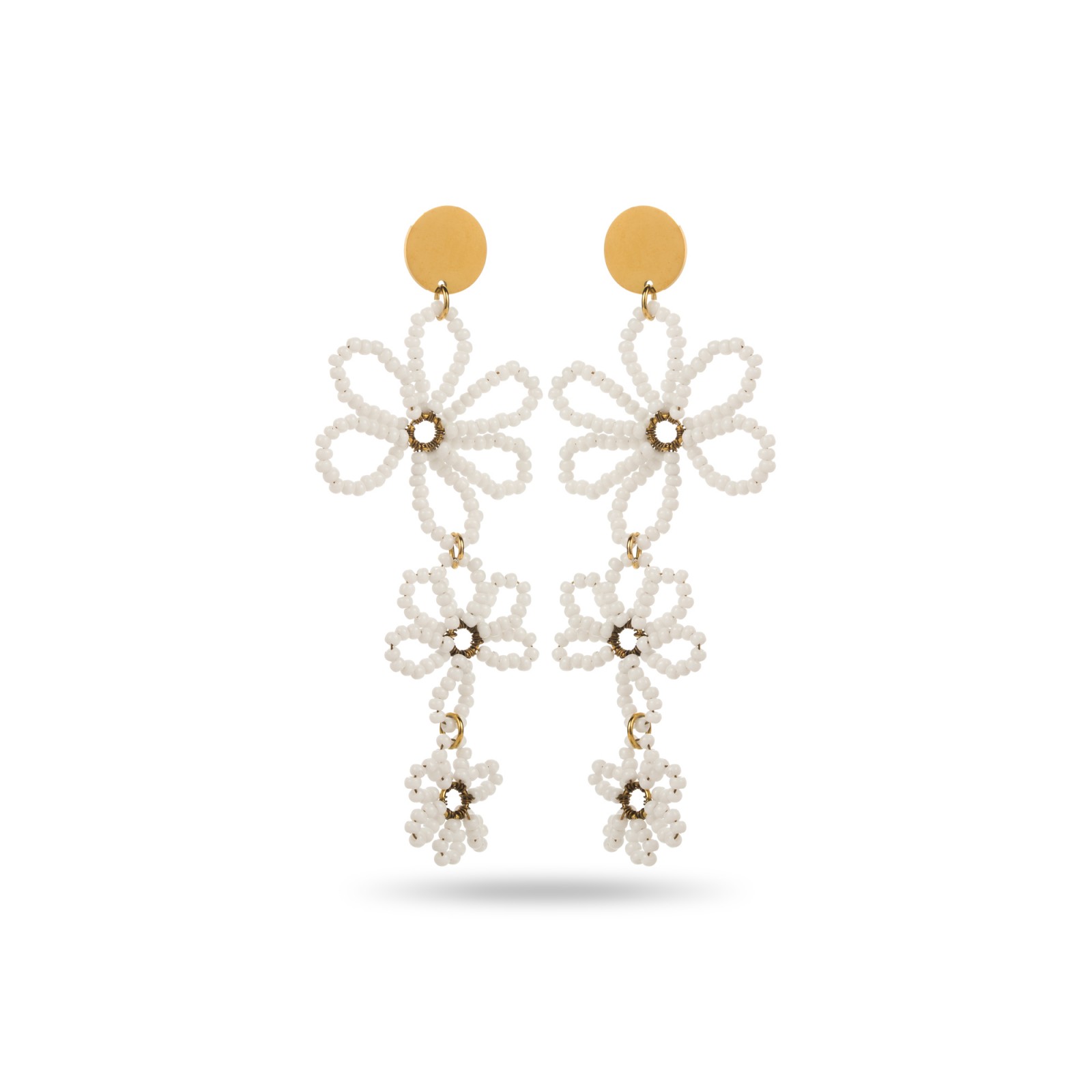 Pearled Flower Dangle Earrings Color:White