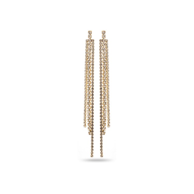 Long Asymmetrical Rhinestone Drop Earrings Color:Gold
