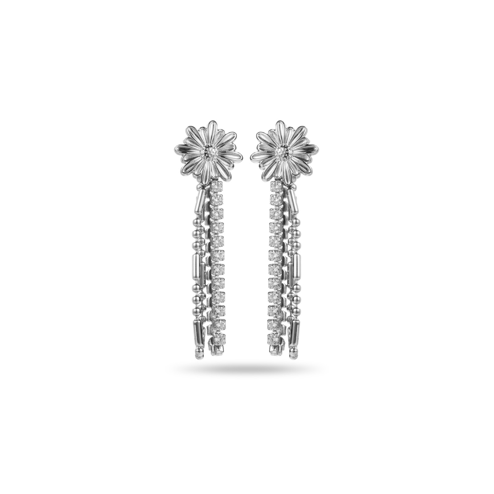 Daisy Flower with Chains Drops Earrings Coating:Silver