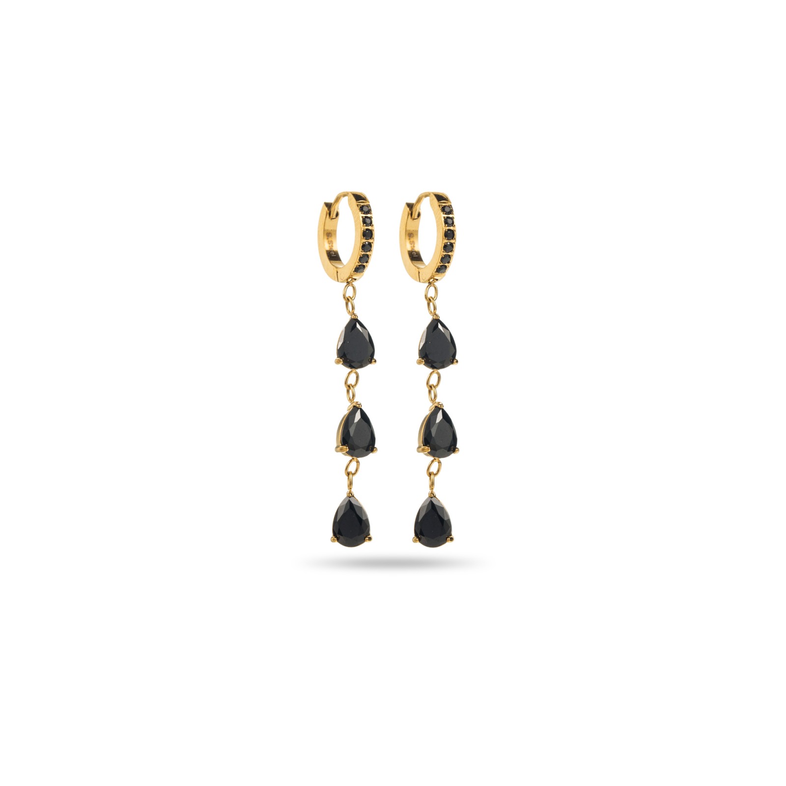 Rhinestone Drops Mini Hoops Earrings Color:Black