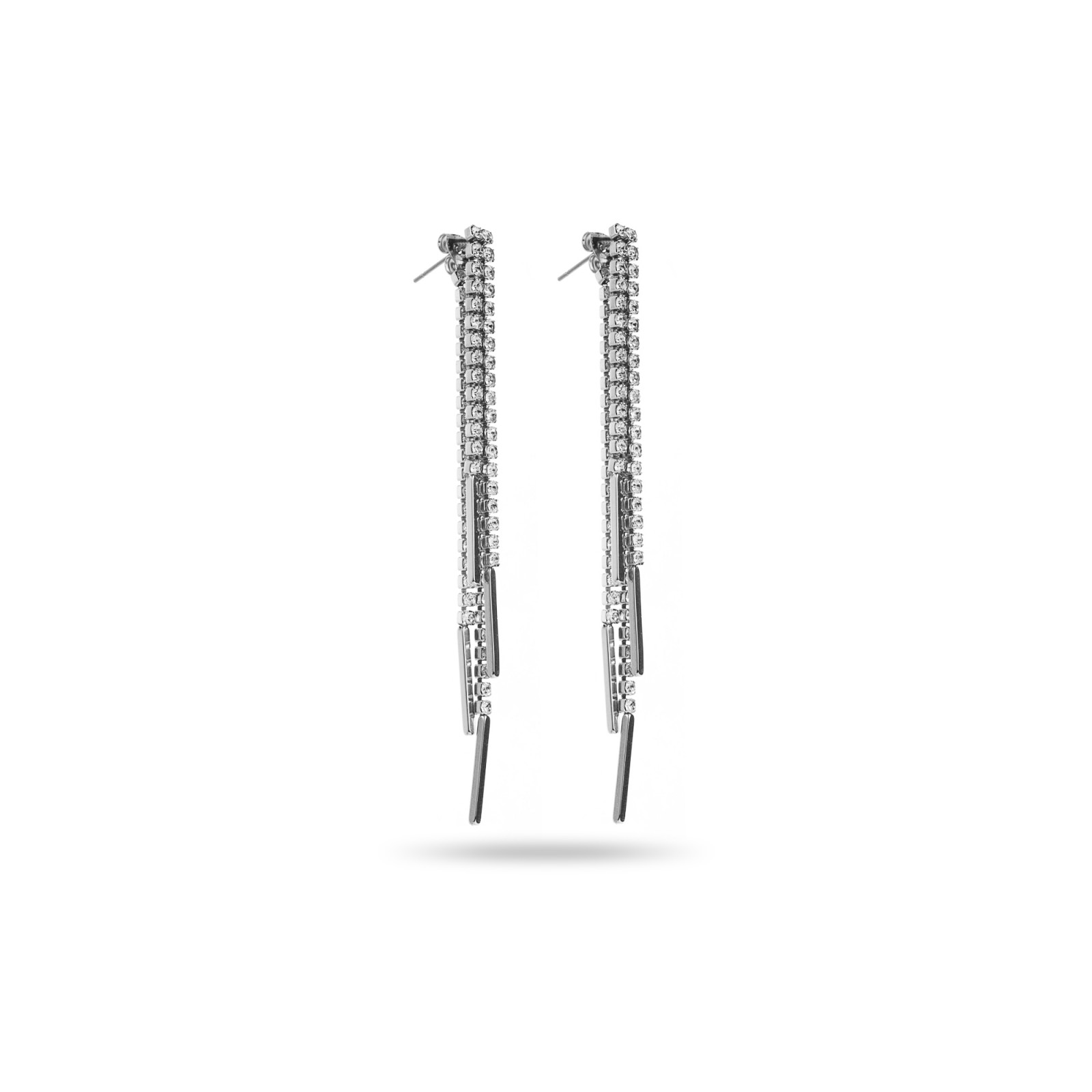 Double Pendant Strass Earrings with Bar Color:Silver