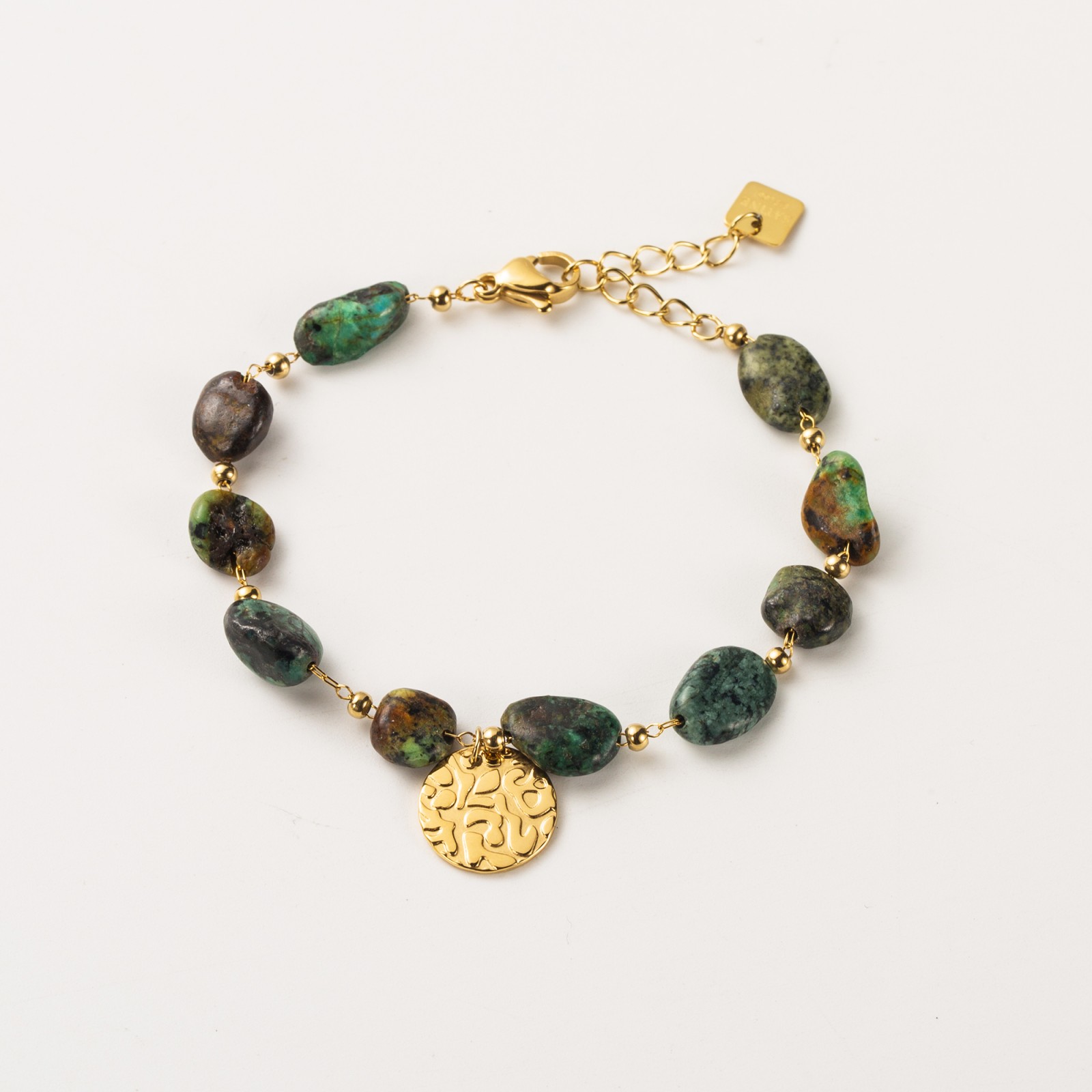 Bracelet Chaine de Pierre avec Pampille Martelée Pierre :Turquoise Africaine
