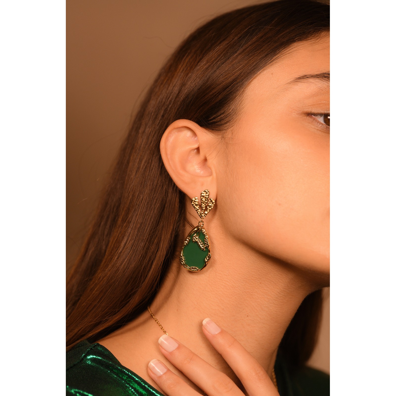 Leaf Pendant Earrings with Ornamental Drop 