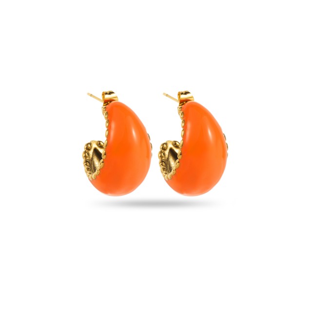Small Wide Colored Hoops Earrings Color:Orange