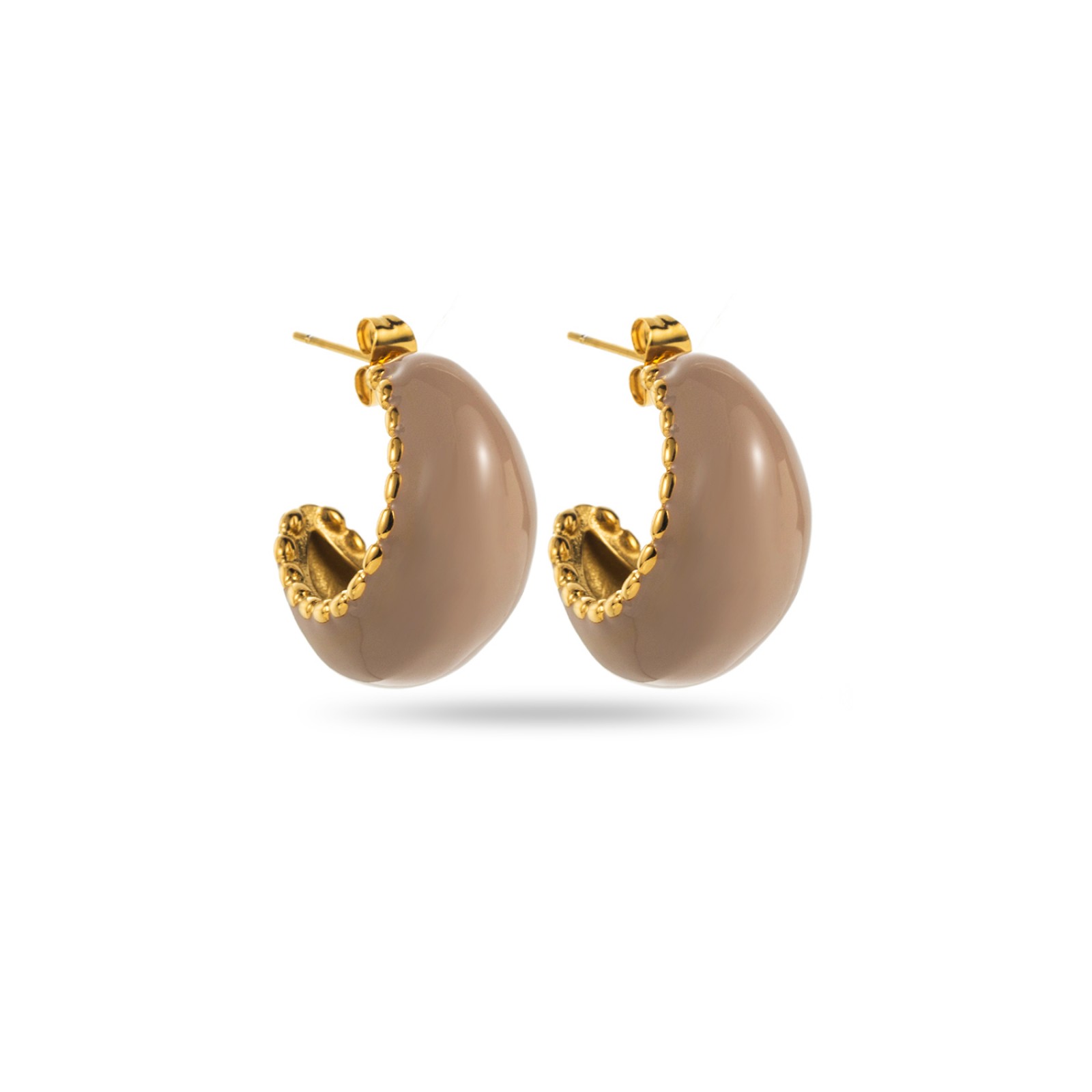 Small Wide Colored Hoops Earrings Color:Taupe