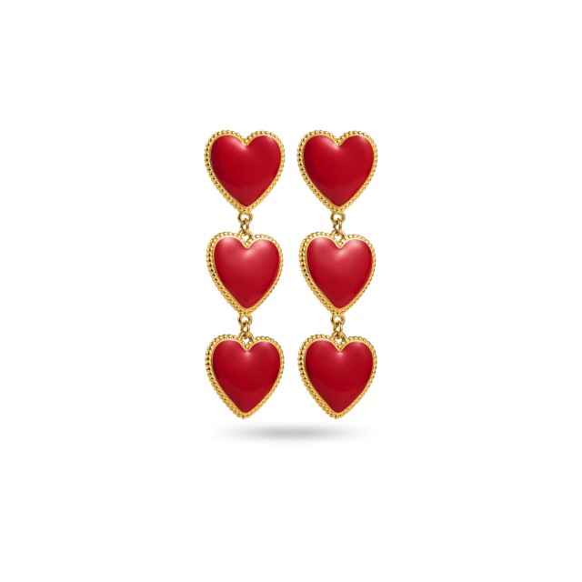 Boucles d'Oreilles Pendantes Triple Coeurs en Couleur Couleur:Rouge