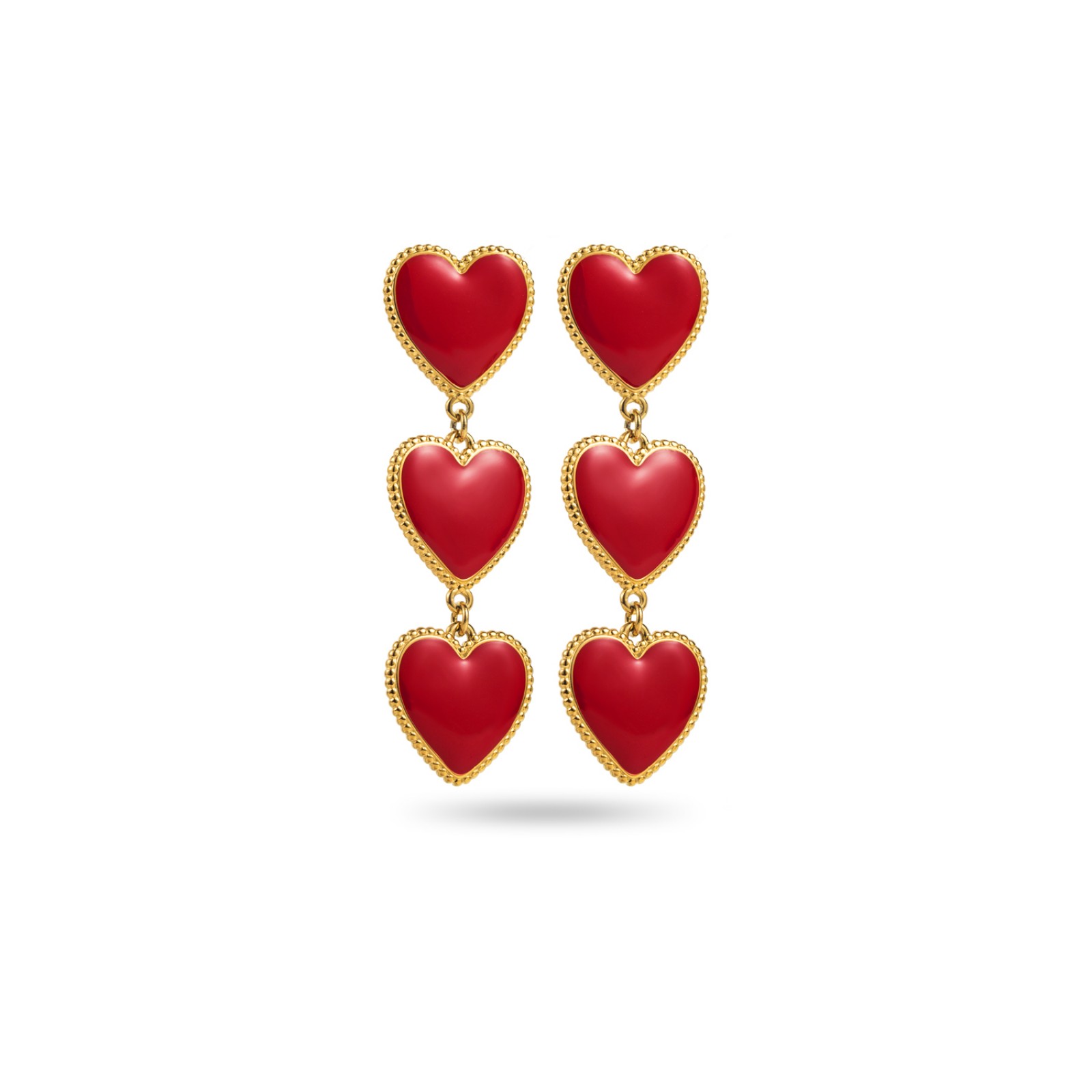 Boucles d'Oreilles Pendantes Triple Coeurs en Couleur Couleur:Rouge