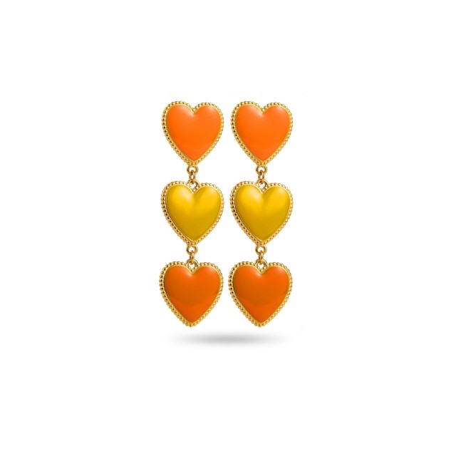 Boucles d'Oreilles Pendantes Triple Coeurs en Couleur Couleur:Orange