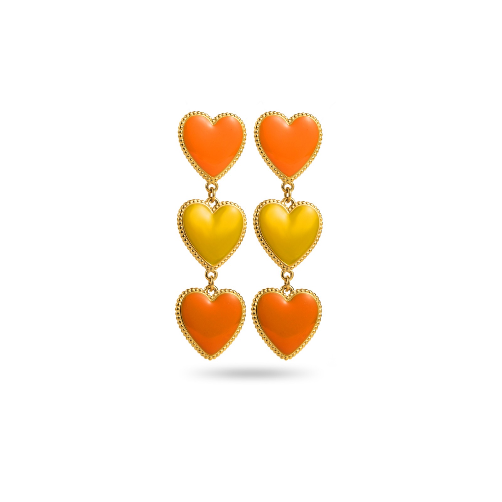 Boucles d'Oreilles Pendantes Triple Coeurs en Couleur Couleur:Orange