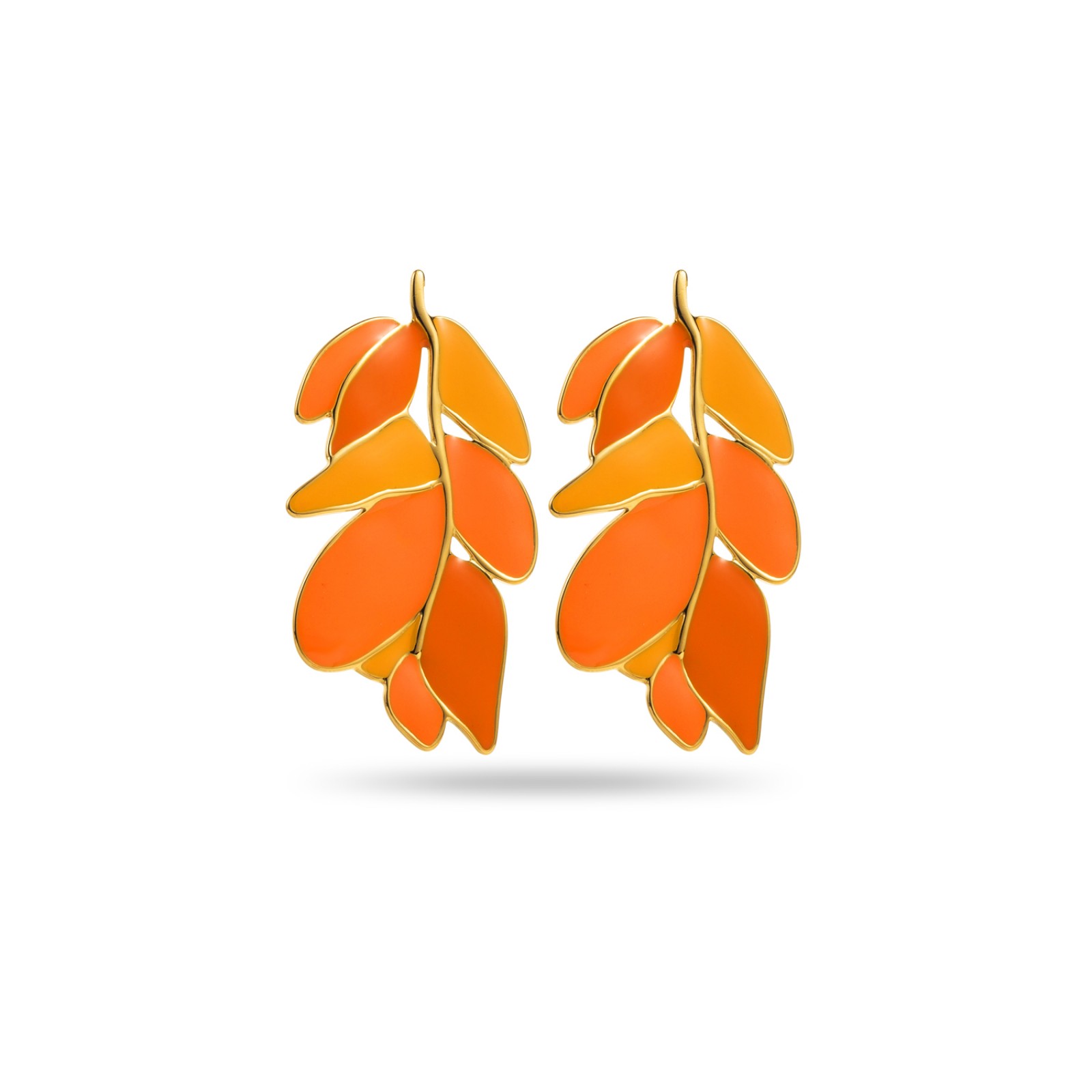 Boucles d'Oreilles Branche avec Feuilles Colorées Couleur:Orange