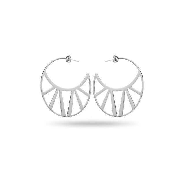 Laser Cut Crescent Hoops Earrings Color:Silver