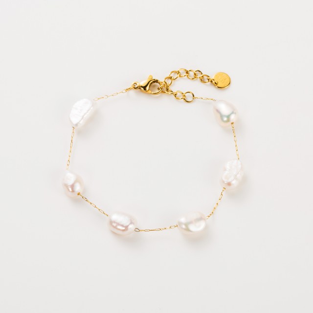 Bracelet Maille Fine avec Perles d'Eau Douce Pierre :Nacre