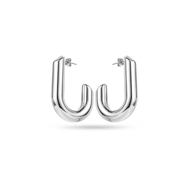 Large J-shaped Half-Hoops Earrings Color:Silver