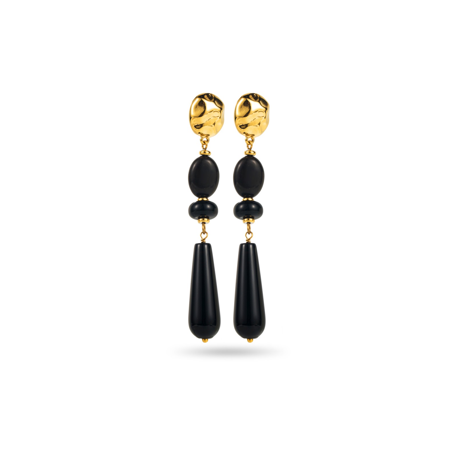 Long Pendant Earrings with Carved Stones Stone:Onyx