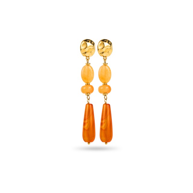 Boucles d'Oreilles Longues Pendantes avec Pierres Taillées Pierre :Agate Orange