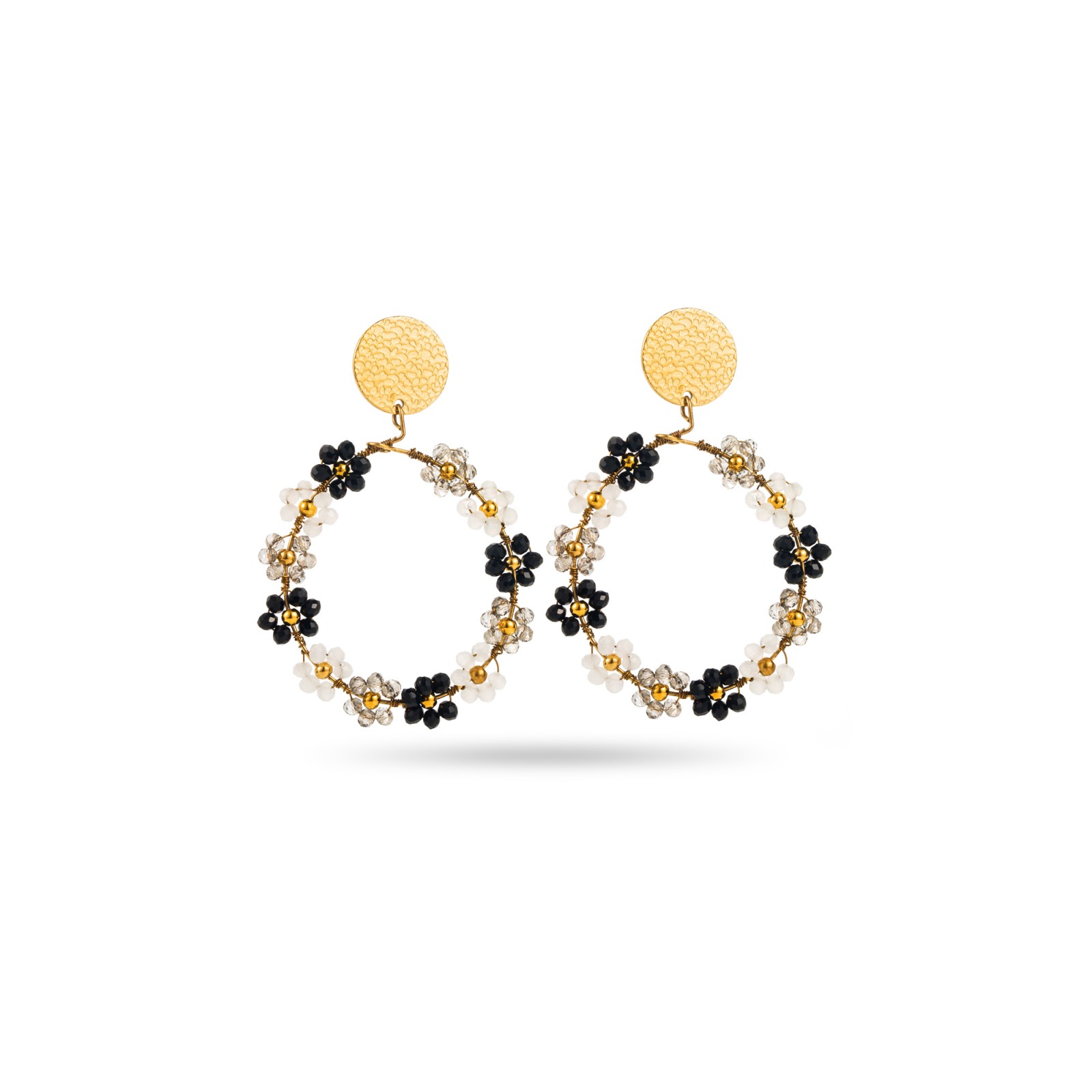 Pearl Flower Crown Earrings Color:Black