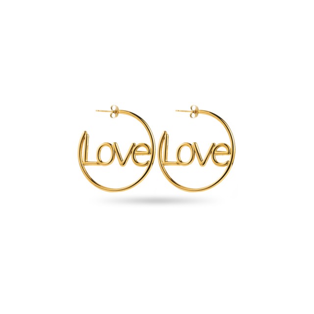 Boucles d'Oreilles Créoles avec Inscription "Love" Couleur:Or