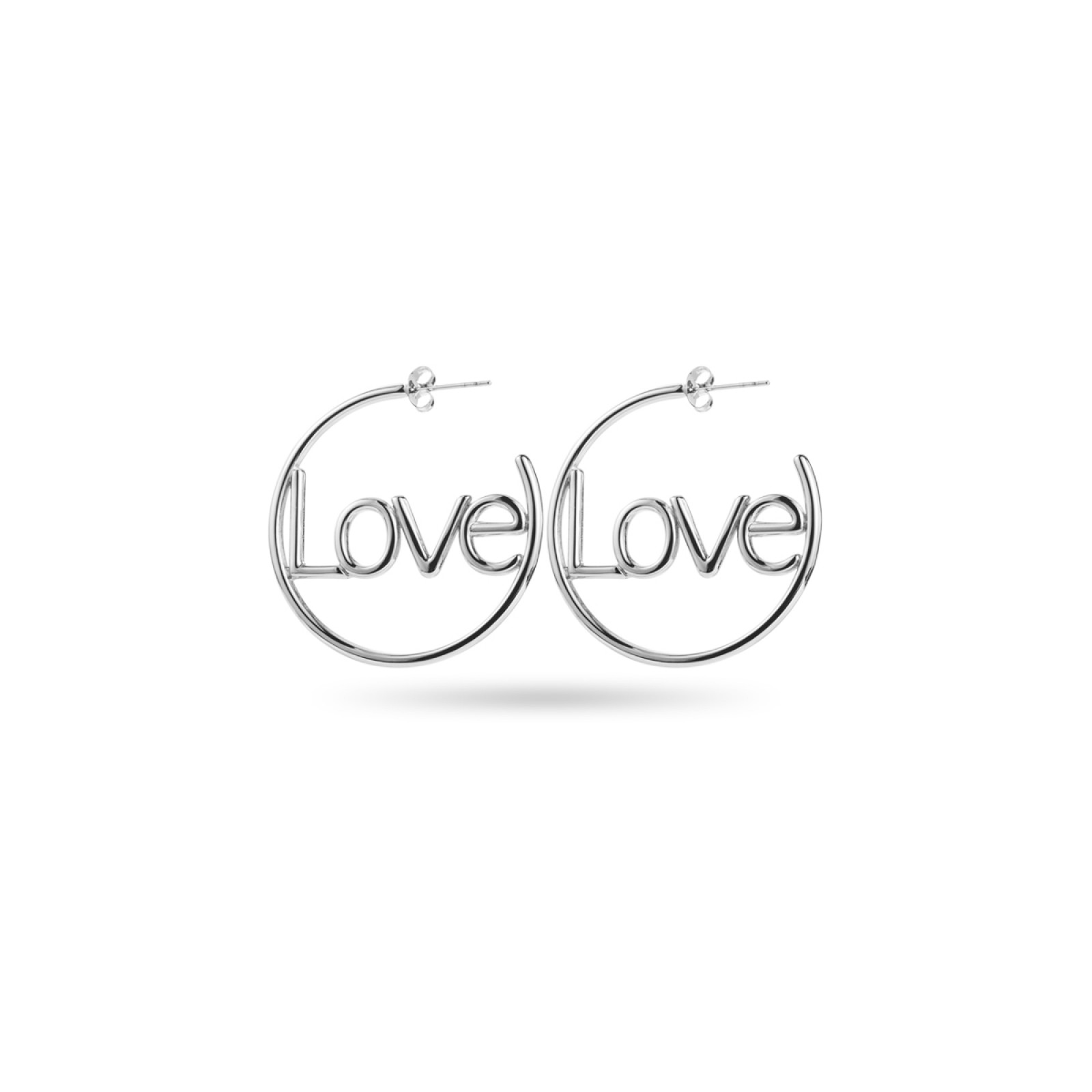 Boucles d'Oreilles Créoles avec Inscription "Love" Couleur:Argent