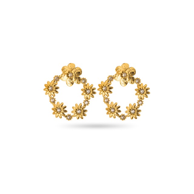 Flower Crown Earrings with Mini Rhinestones Color:Gold