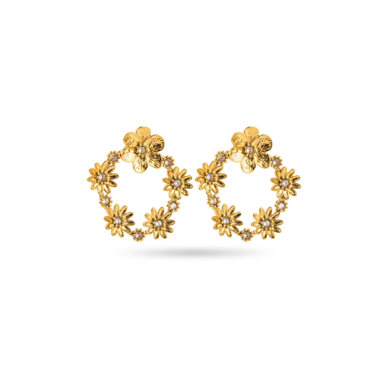 Flower Crown Earrings with Mini Rhinestones Color:Gold