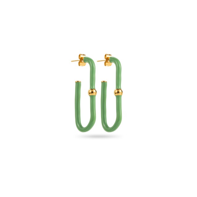 Boucles d'Oreilles Créoles Ovales Colorés avec Détail de Perle Couleur:Vert