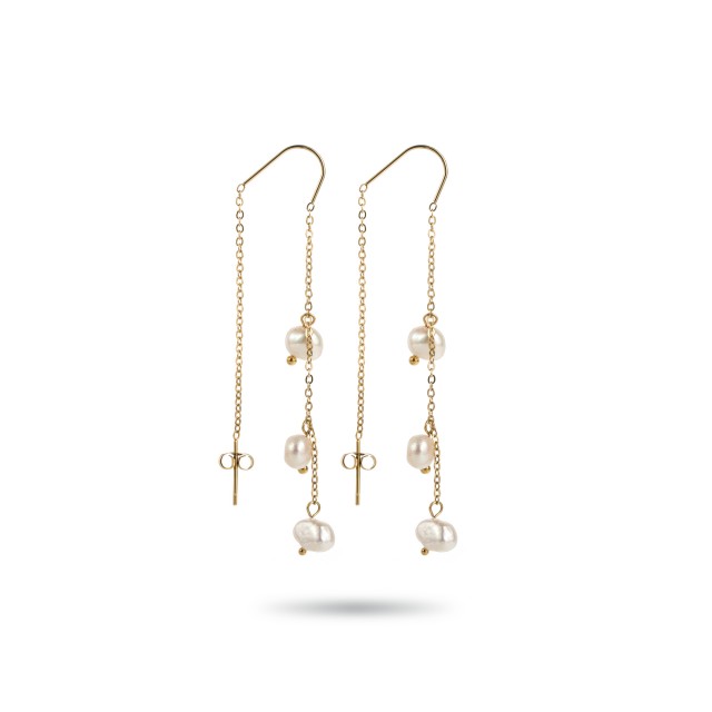 Double Chain Earrings with Freshwater Pearls Color:Gold