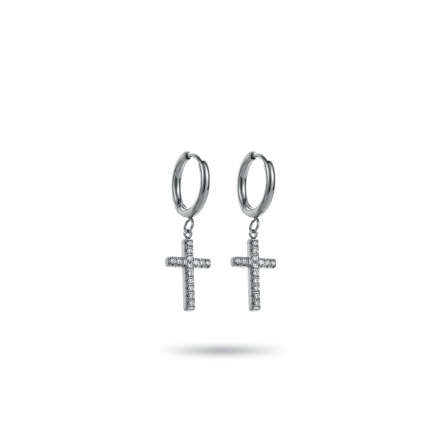 Rhinestone Cross Mini Hoops Earrings Color:Silver
