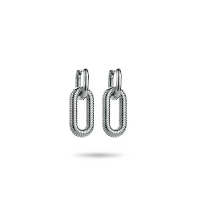 Spring Effect Oval Mini Hoops Earrings Color:Silver
