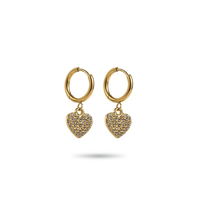 Rhinestone Heart Mini Hoops Earrings Color:Gold