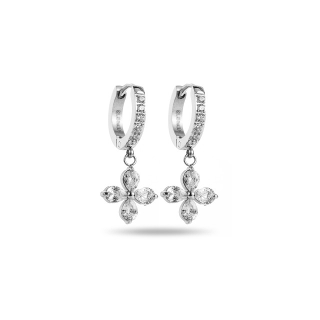 Rhinestone Flower Mini Hoops Earrings Coating:Silver