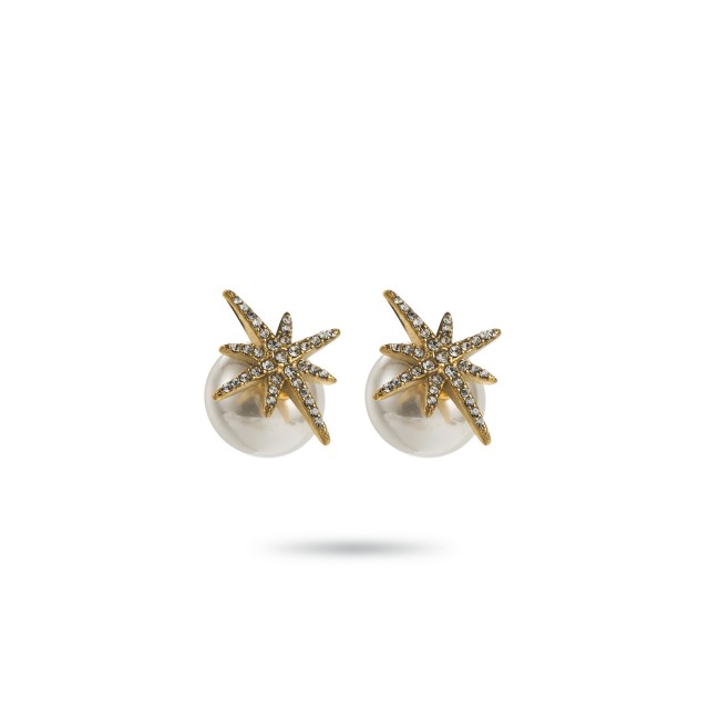 Rhinestone and Mother-of-Pearl Studs Earrings
