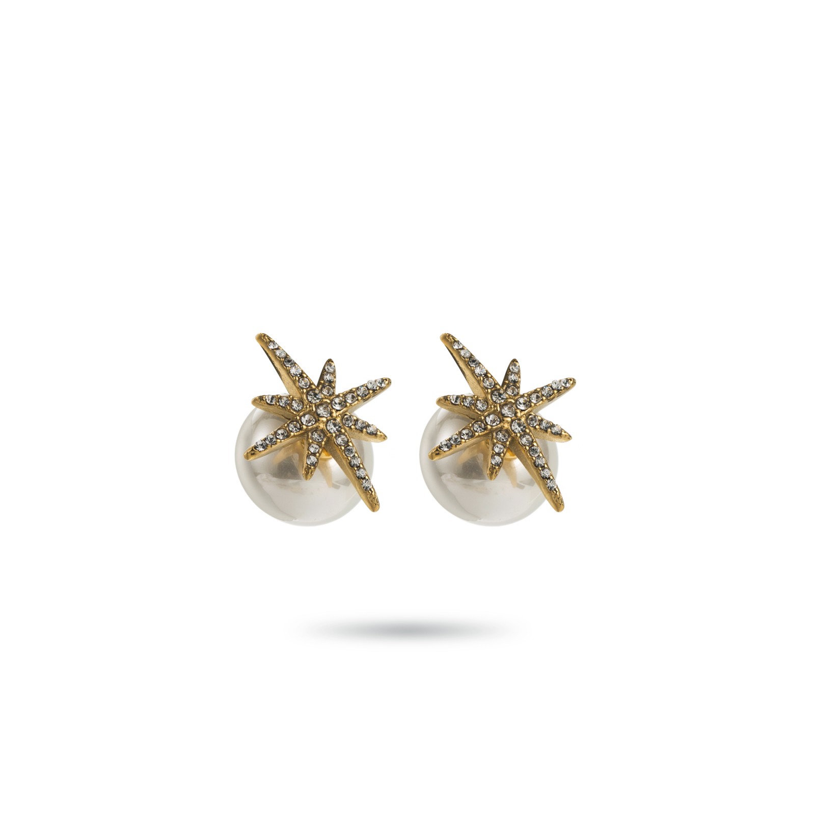Rhinestone and Mother-of-Pearl Studs Earrings