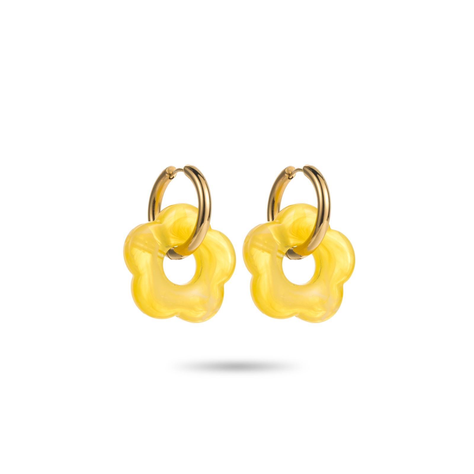 Mini Hoops Earrings with Flower Pendant Color:Yellow