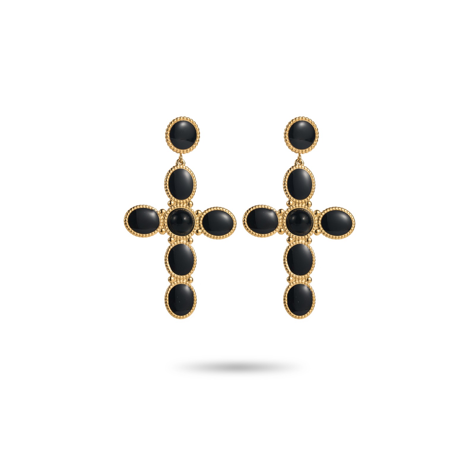 Colorful Cross Earrings with Millegrains Details Color:Black