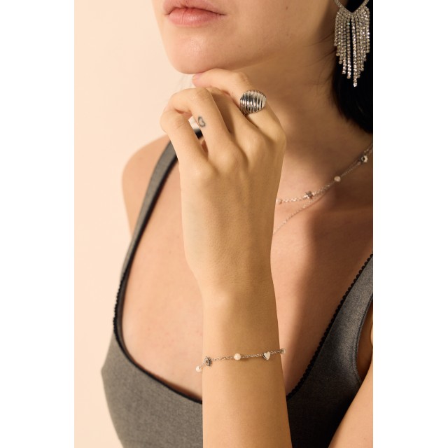 Bracelet Chaine Fine Coeur et Perles d'Eau Douce 