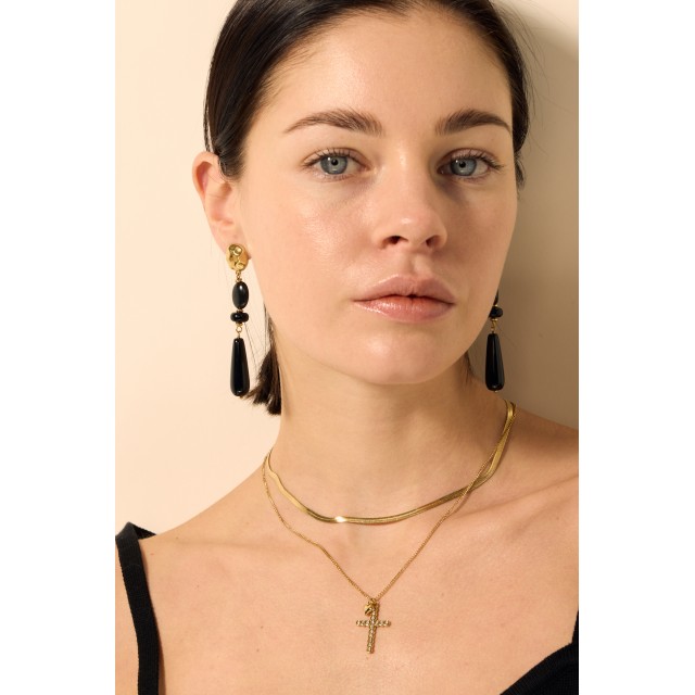 Rhinestone Cross and Mini Heart Double-Row Necklace
