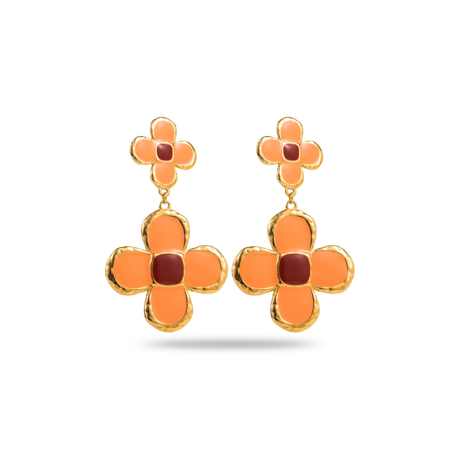 Boucles d'Oreilles Pendantes Double Trèfle Coloré Couleur:Orange
