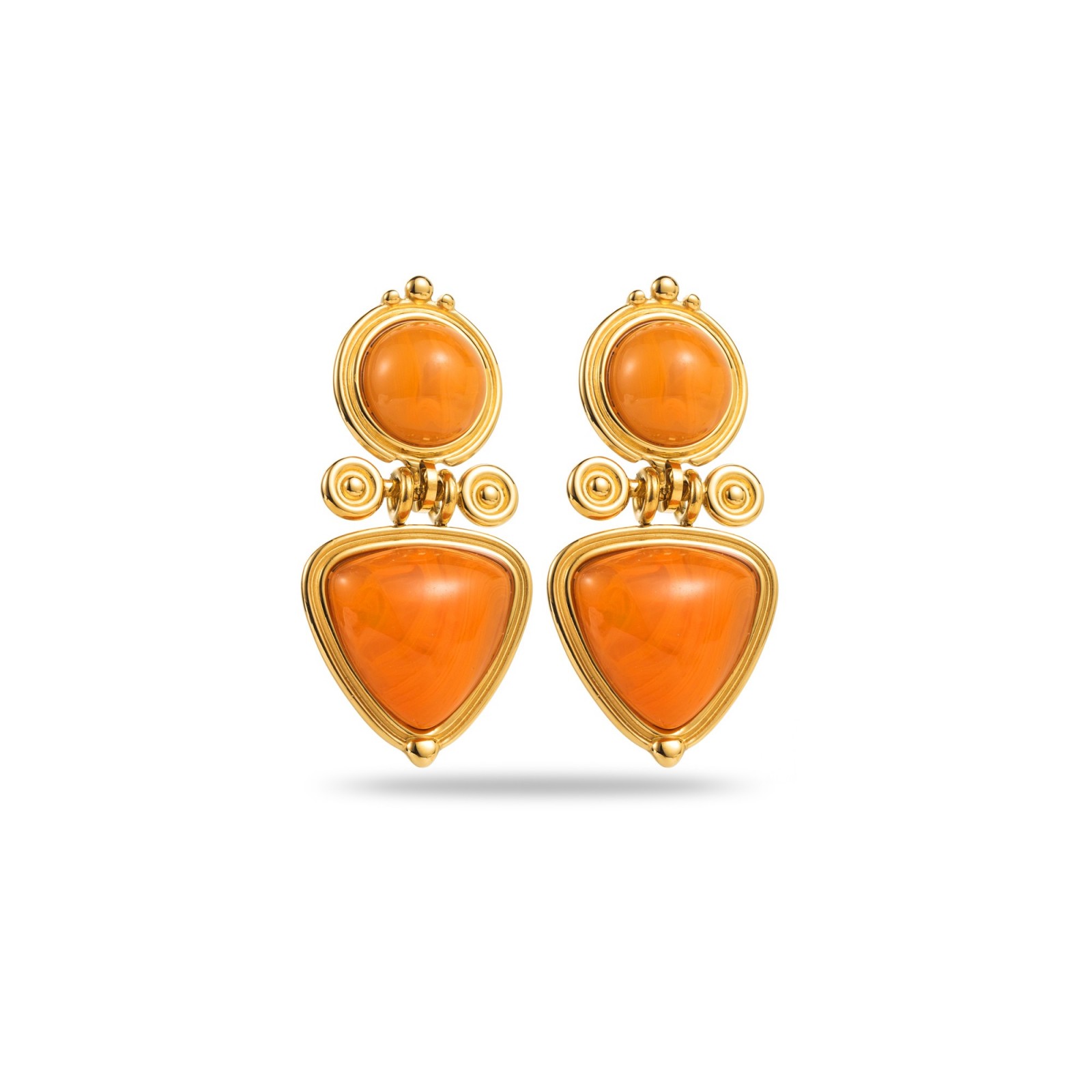 Boucles d'Oreilles Royales Doubles Puces Couleur:Orange