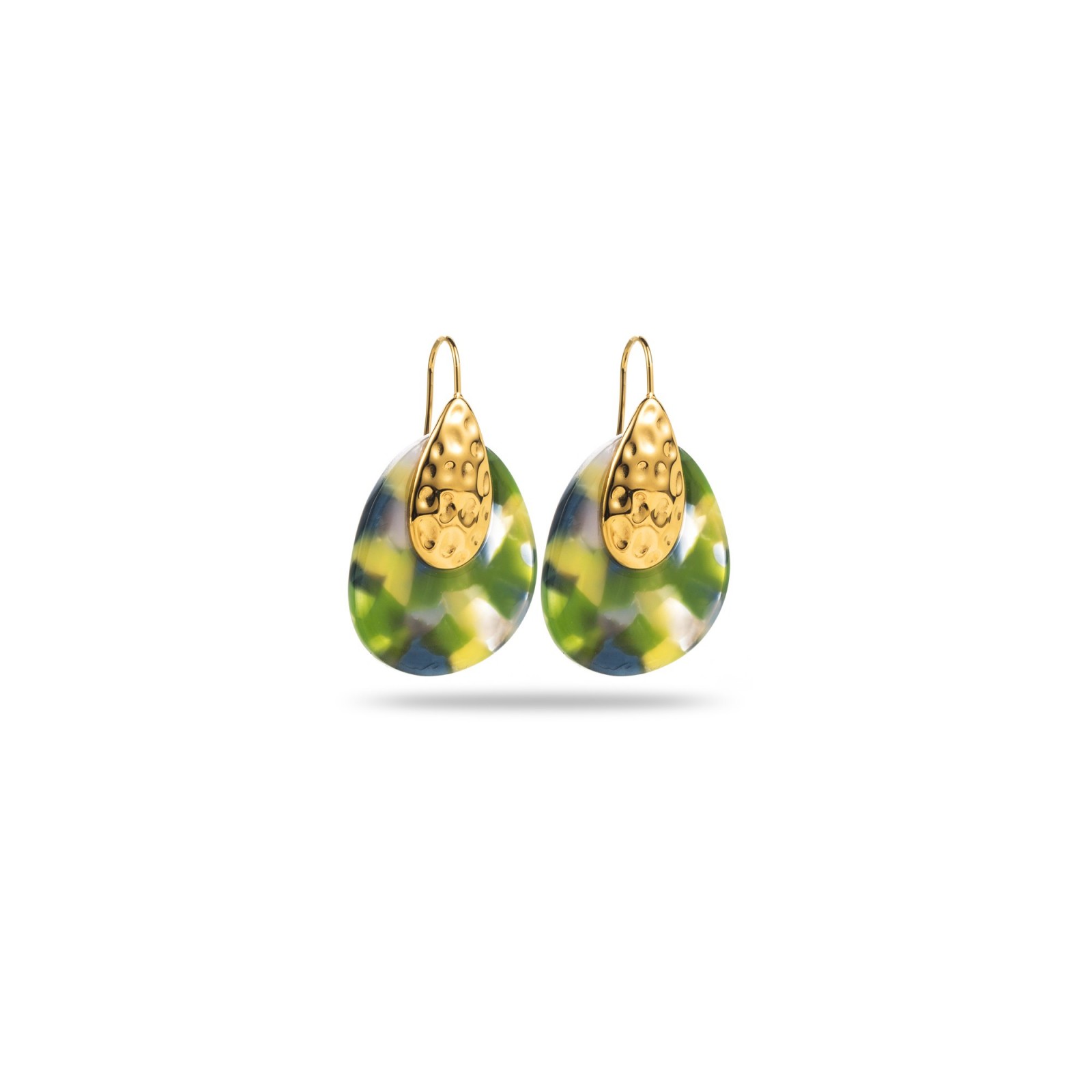 Colorful Oval Earrings with Hammered Drop Detail Color:Green Paradise