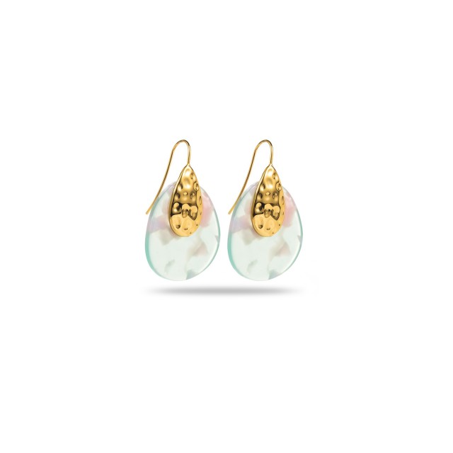 Boucles d'Oreilles Ovale Coloré avec Détail Goutte Martelée Couleur:Ethereal Pearl