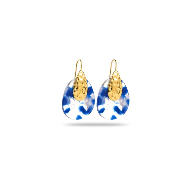 Boucles d'Oreilles Ovale Coloré avec Détail Goutte Martelée Couleur:Blue Ocean