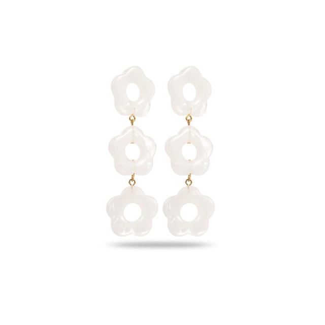 Minimalist Flower Trio Earrings with Marble Effect Color:White