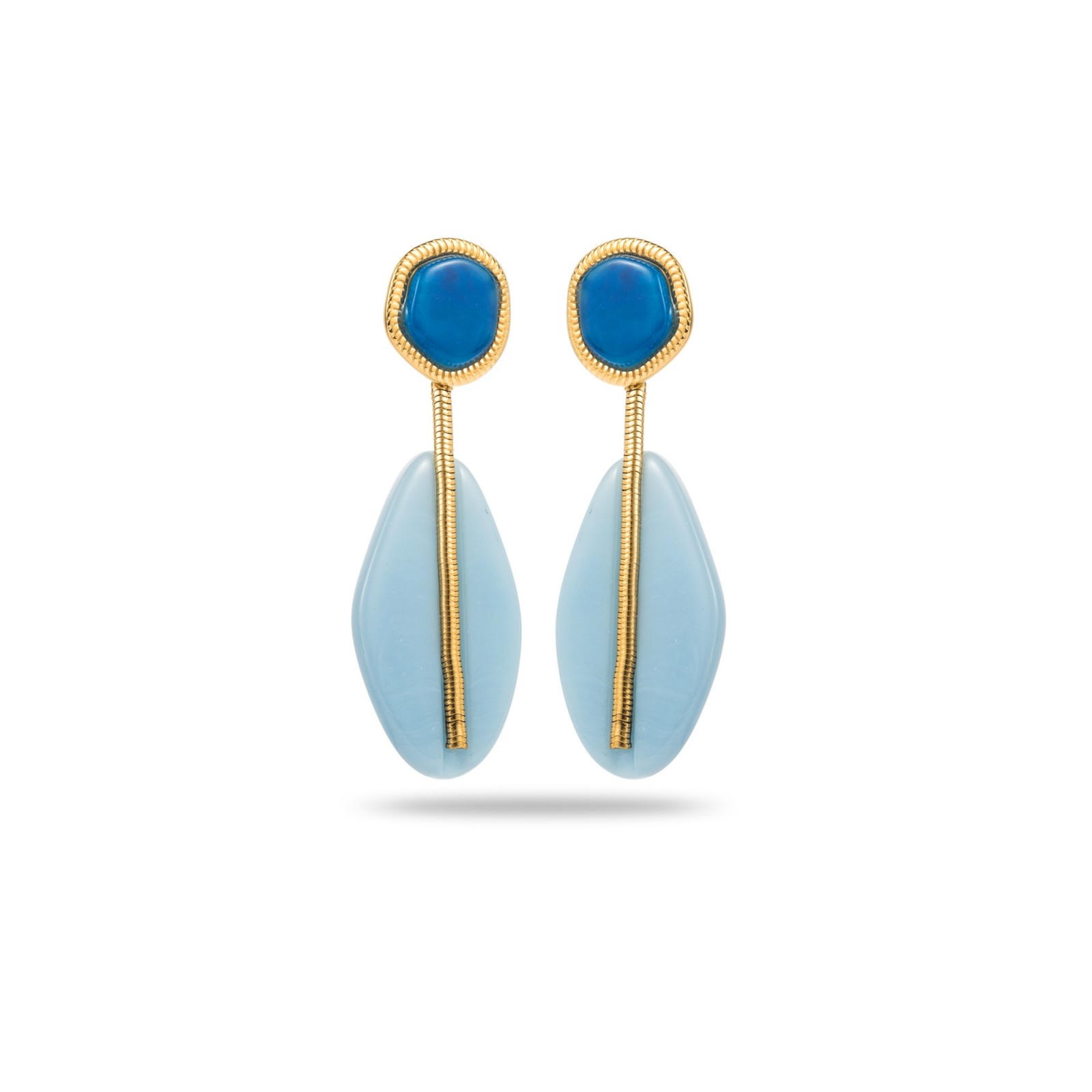 Colorful Oval Pendant Earrings with Mirror Chain Detail Color:Blue