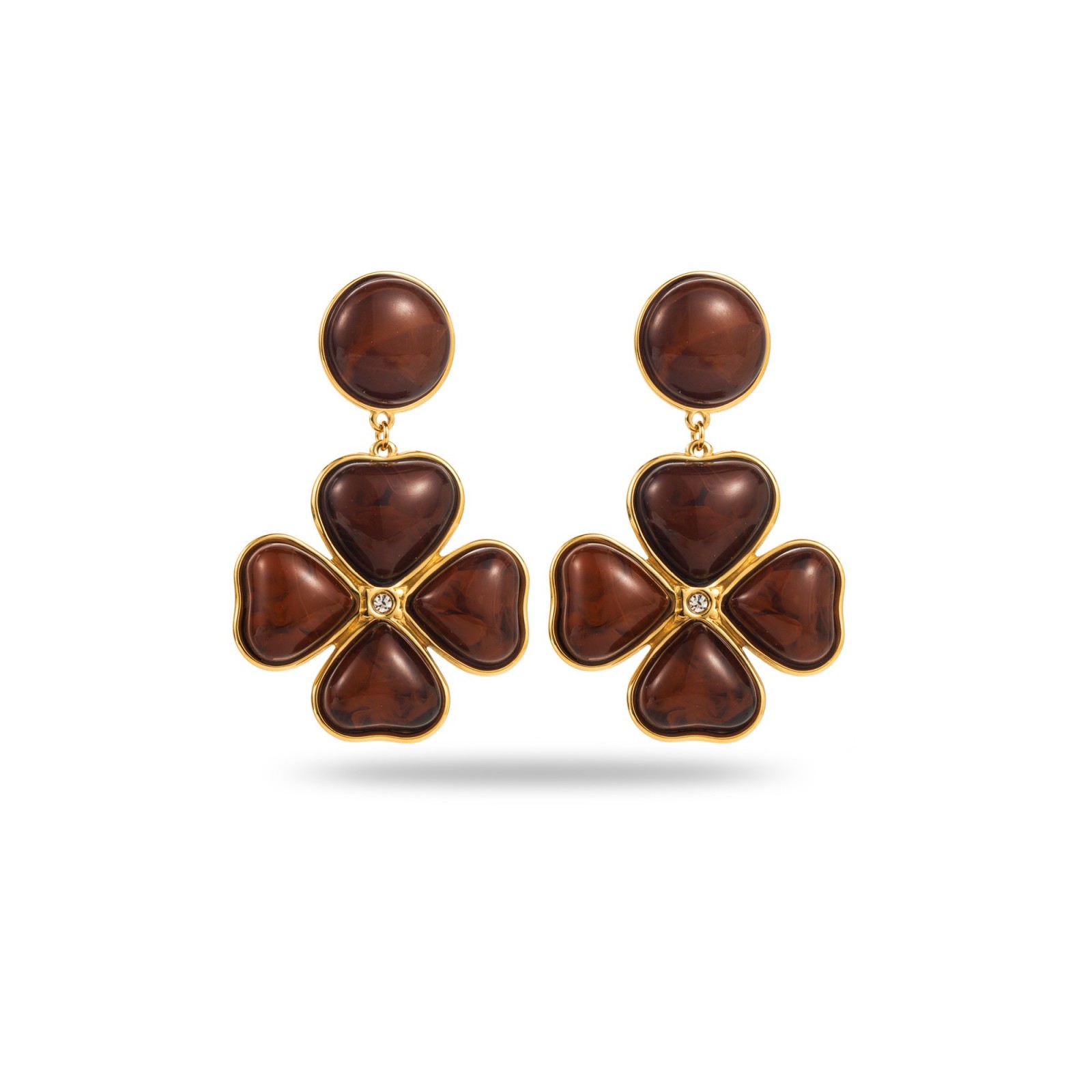 Clover Pendant Earrings with Marbled Effect Color:Brown