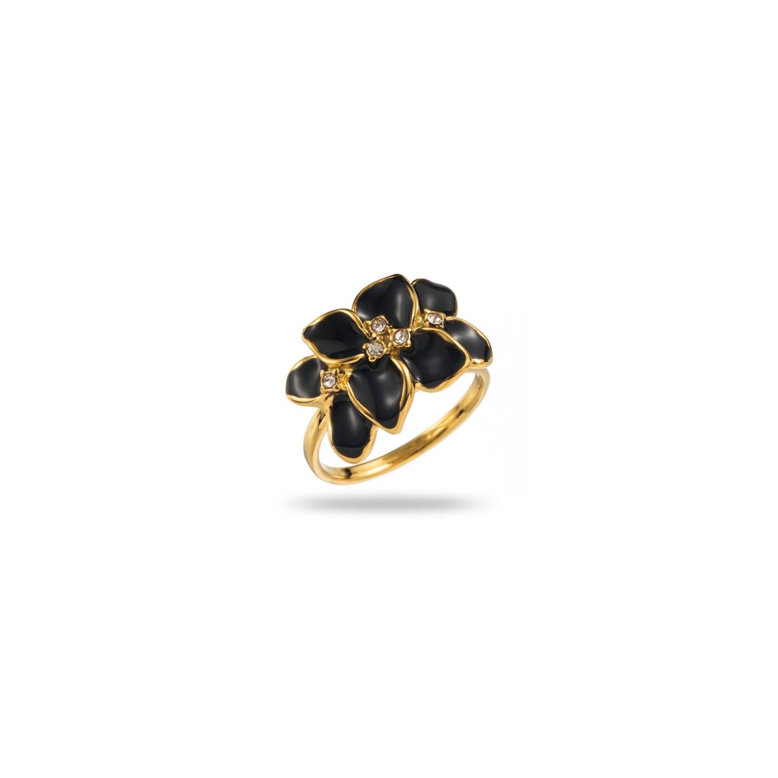 Colored Flower Petals Ring Encrusted with Strass Color:Black